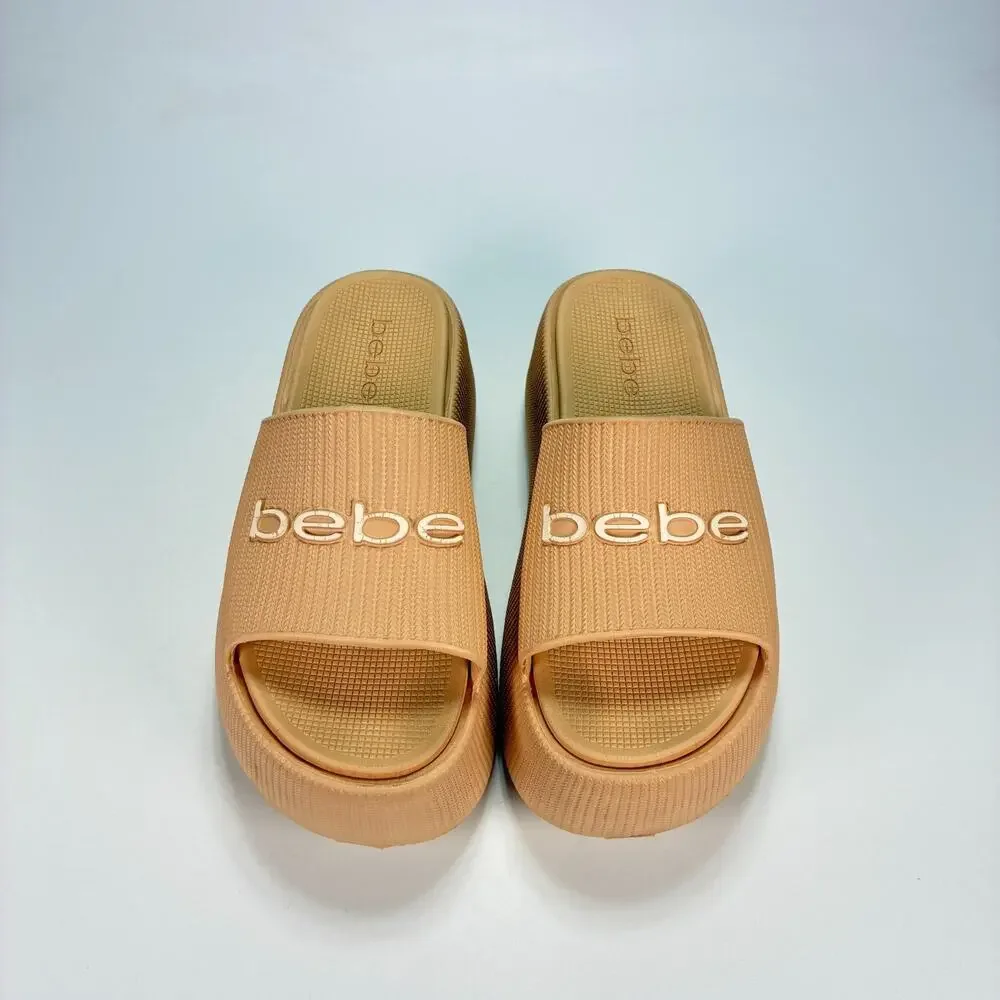 Bebe Plushy Natural Comfort Casual Slip On Platform Slide Sandals Women's Size 6